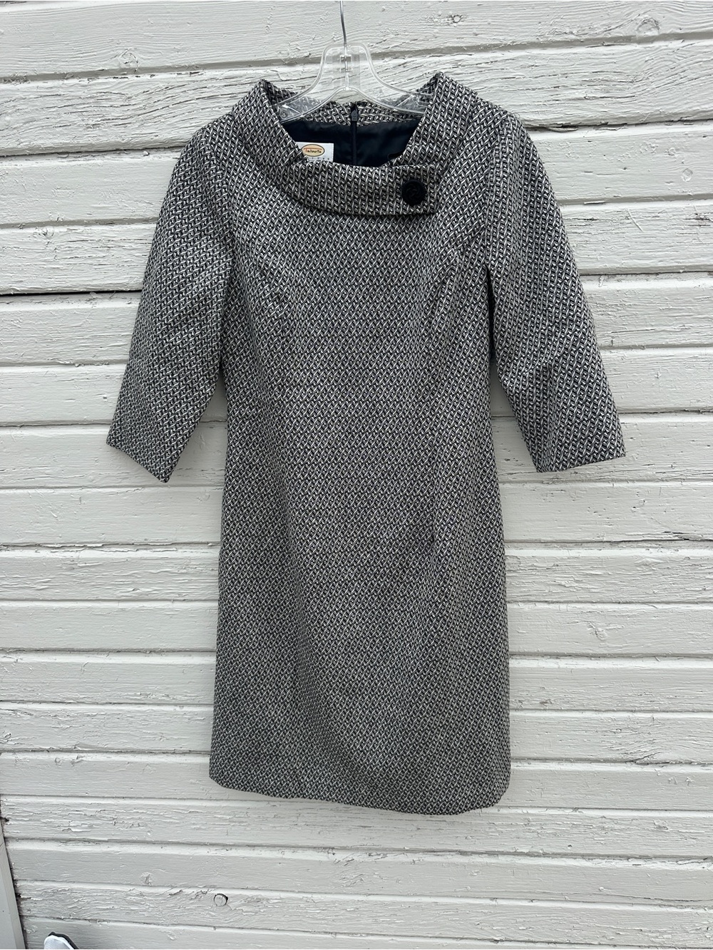 Talbots Gray Tweed Midi Dress with Asymmetric Collar